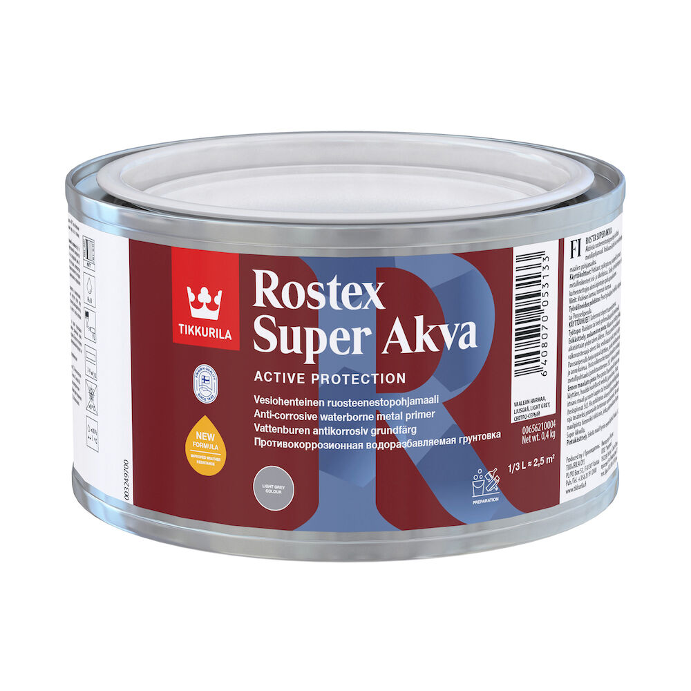 Ruosteenestopohjamaali Rostex Super Akva Vaaleanharmaa 0,33L | STARK ...